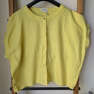 DKNY Women's Sunny Yellow Short-Sleeve Button- Up Top - Size XL